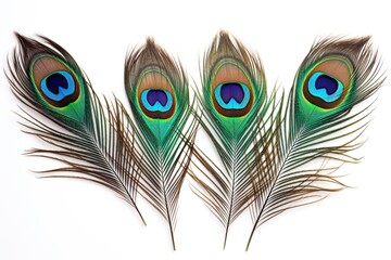 Obraz premium Peacock feathers on white background