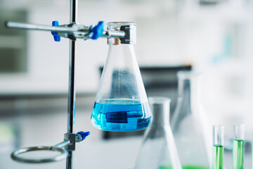 Scientific Glassware for Chemical Experimentation in a Modern Laboratory Setting. Chemistry Lab Equipment.