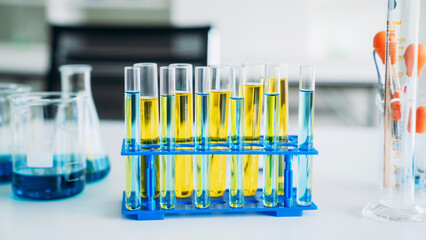 Scientific Glassware for Chemical Experimentation in a Modern Laboratory Setting. Chemistry Lab Equipment.