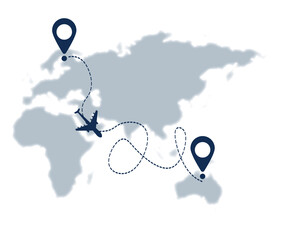 Cartoon map with pin pointers icon. Navigation or navigator, maps,  direction arrow. Pins points mark.