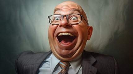 Ecstatic man in a suit laughing.