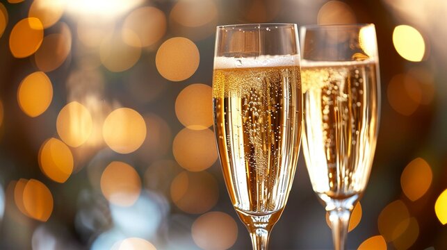 champagne glasses on christmas background