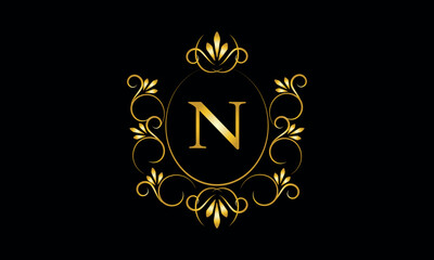 Stylish elegant monogram with initial letter N, elegant modern logo design
