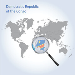 Magnified map Democratic Republic of the Congo with the flag enlargement of maps, Vector Art