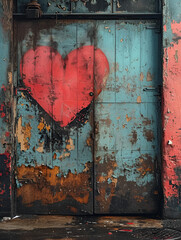 Red Heart Shape graffiti for Saint Valentine's Day, Love Art concept on the wall, AI-generated image