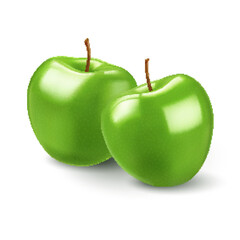 This minimalist vector illustration depicts two green apples resting side-by-side against a white backdrop