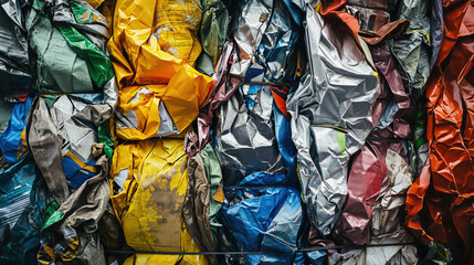 Compressed colorful metal waste.