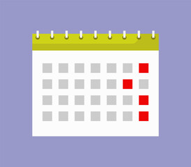 Closeup of a calendar icon displaying the dates of the upcoming months
