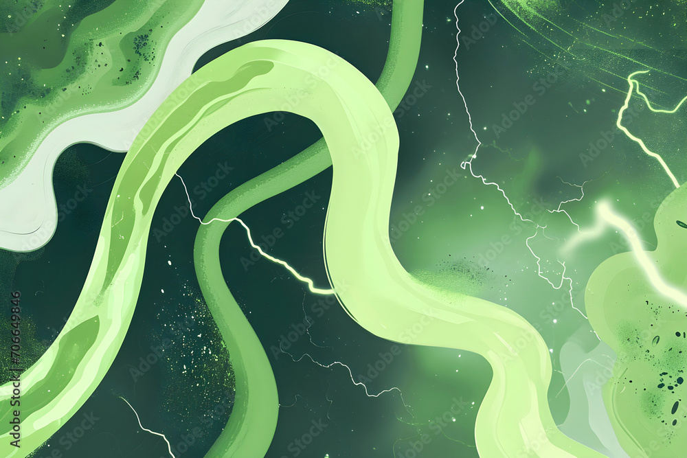 Poster abstract green background with wavy lines and curves.