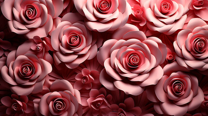 Bright, pink rose seamless flower for wall tiles design, 3d illustration
