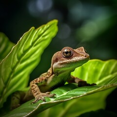 Fototapeta premium frog, amphibian, toad, animal, nature, green, wildlife, brown, isolated, macro, eye, leaf, white, closeup, reptile, frogs, white background, amphibians