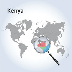 Magnified map Kenya with the flag of Kenya enlargement of maps, Vector Art