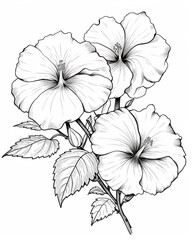 Beautiful hibiscus flowers outline drawing coloring book picture