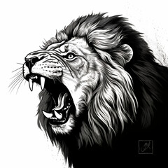 Lion Beast Roaring Ferocious Feline Angry Mean King of the Jungle Powerful teeth showing generative ai