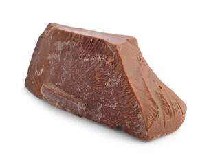 Piece of tasty milk chocolate isolated on white