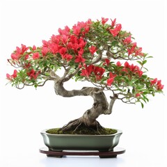 Beautiful Japanese bonsai plant pot red flowers pictures