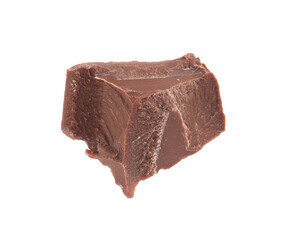 Piece of tasty milk chocolate isolated on white