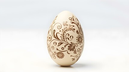Hand Painted Easter Egg in beige Colors on a white Background. Elegant Easter Template with Copy Space