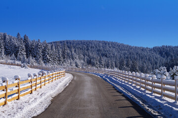 Winter mountain roads with snow