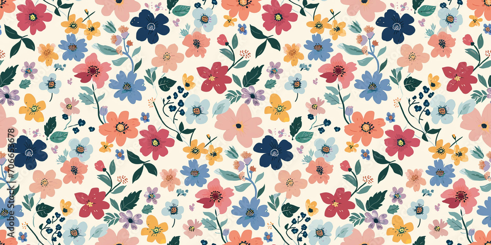 Aufkleber a simple image of flowers, a bright drawn pattern of different flowers. seamless pattern decorated w