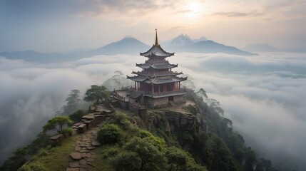 Obraz premium buddhist temple in the mountains