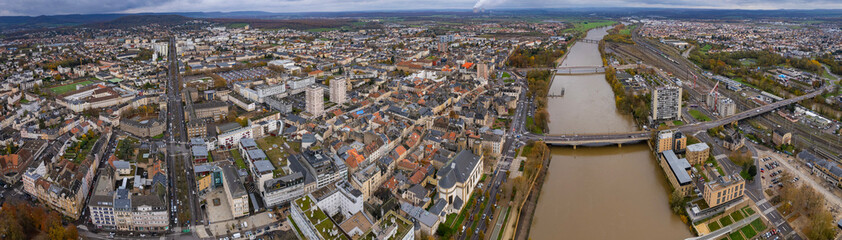 Fototapeta na wymiar Aerial of the city Thionville in France on a sunny noon in autumn.