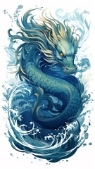 Blue dragon detailed vignette watercolor stock photos Ai generated art