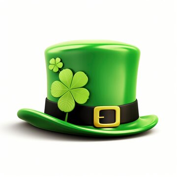 st. patrick's day green hat with clover isolated white background