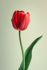 Obraz premium Red Tulip flower as vertical Greeting card template composition