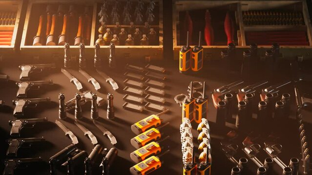 Assorted Firearms Ammunition and Tactical Equipment 3D Render