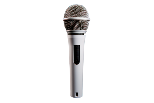 Modern silver microphone cut out on transparent background
