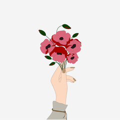Bouquet of flowers in hand, bouquet of poppies