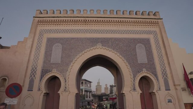 Bab Bou Jeloud Boujloud - Triple Arched Moorish Blue Gate Entrance to the Medina Old City in Fes Fez, Morocco
