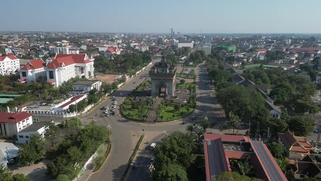 Patuxai Drone Footage Laos South East Asia