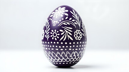 Hand Painted Easter Egg in dark purple Colors on a white Background. Elegant Easter Template with Copy Space