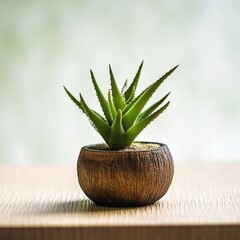 Beautiful mini green aloe Vera house plant on pot picture