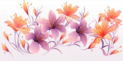 Saffron pastel template of flower designs with leaves and petals 