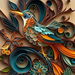 Fototapeta premium Beautiful paper quilling craft patterns art design wallpaper