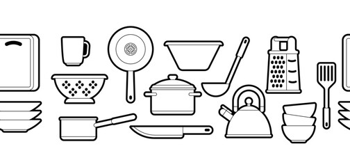 Pattern with kitchen utensils. Cooking tools for restaurant.
