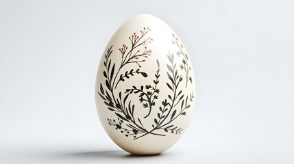 Hand Painted Easter Egg in khaki Colors on a white Background. Elegant Easter Template with Copy Space
