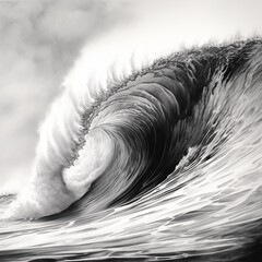 Pencil sketch most iconic wave images Generative AI