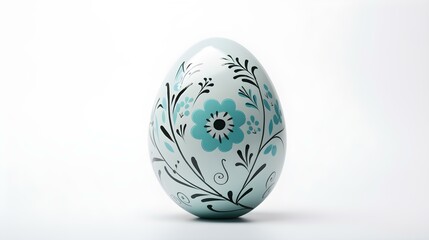 Hand Painted Easter Egg in light blue Colors on a white Background. Elegant Easter Template with Copy Space