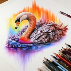 Pencil sketch nice colorful swan image Generative AI