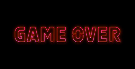 Fototapeta na wymiar Game Over Neon Text Vector with a Brick Wall Background design template modern trend design night neon signboard night bright advertising light banner light art. Vector Illustration.