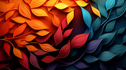 Abstract background with colorful leaves. 3D rendering & illustration