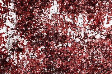 Fototapeta premium Red paint cracks background. Scratched lines texture. White grunge concrete wall pattern for graphic design. Peel paint crack. Weathered rustic surface. Dry peeling paint backdrop.
