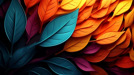 Schilderijen op glas Abstract background with colorful leaves. 3D rendering & illustration © DesignBee