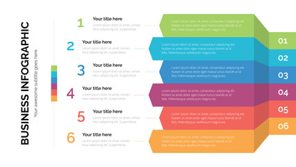 Business infographic with six steps. Suitable For Presentation Template With 16x9 Aspect Ratio