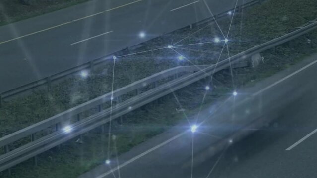 Animation of network of connections over cars on street
