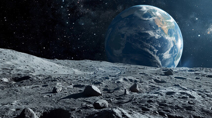 Breathtaking view of Earth from surface of Moon, AI Generated